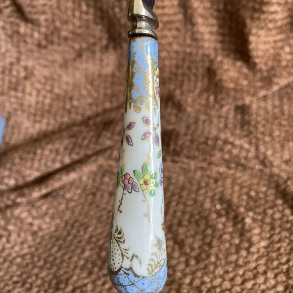 Sheffield England Hand Painted Floraine Porcelain Handle Cheese Knife Gold Blue